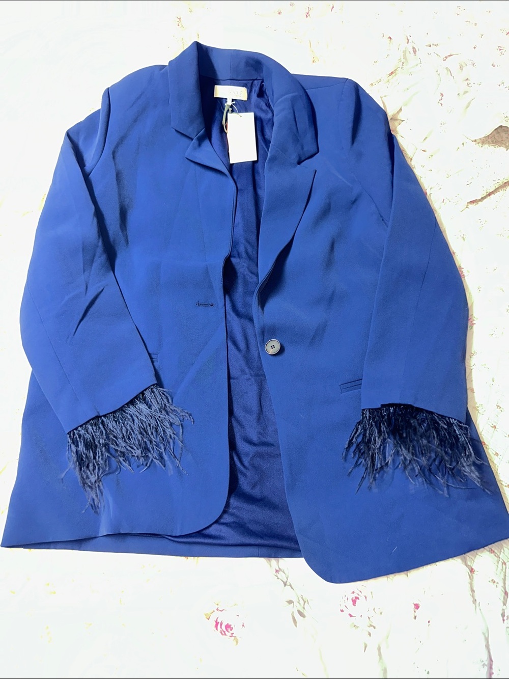 Wayf Royal Blue Feather Cuff Blazer